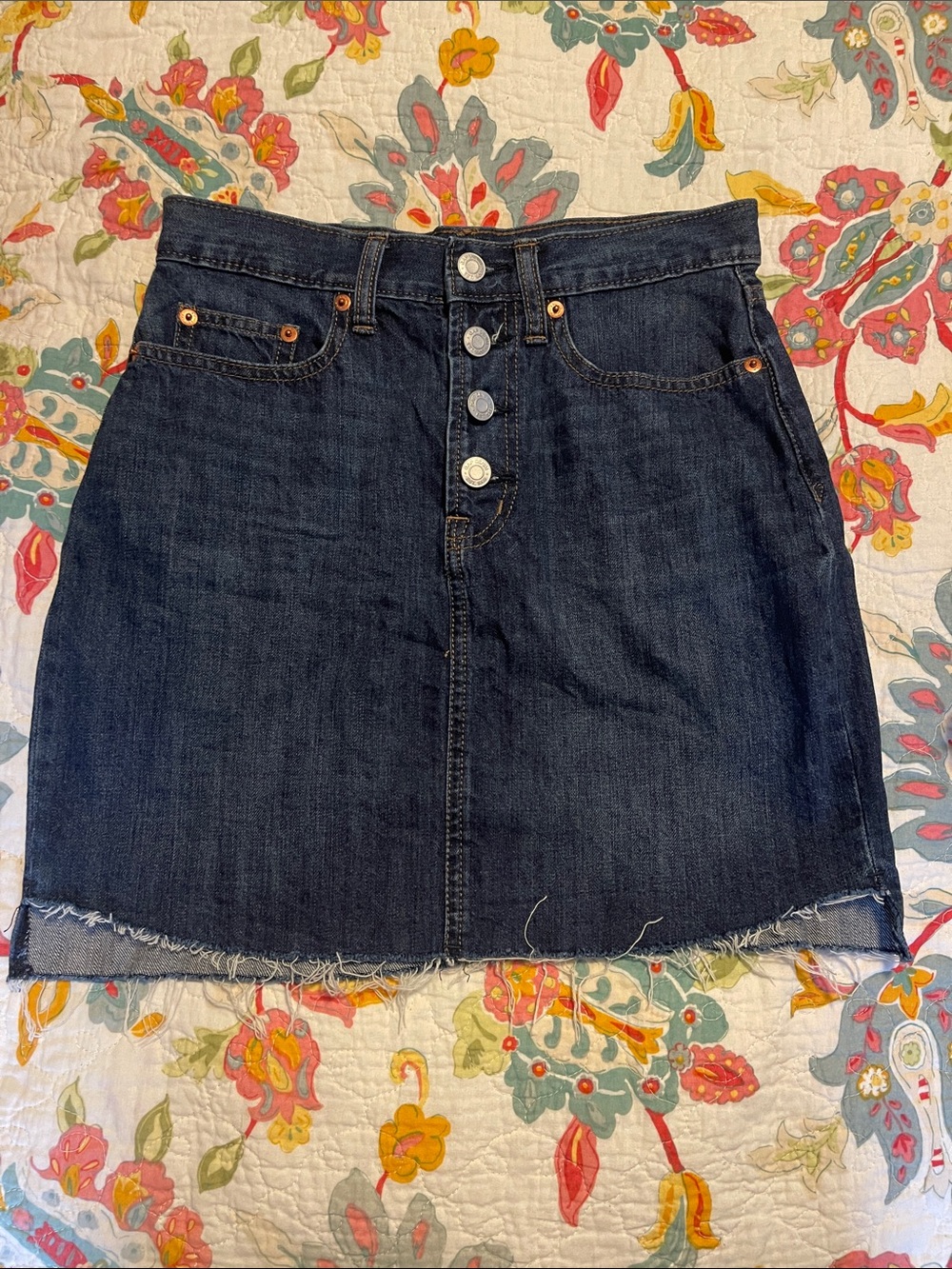 GAP Dark Blue Denim Button-Front Mini Skirt